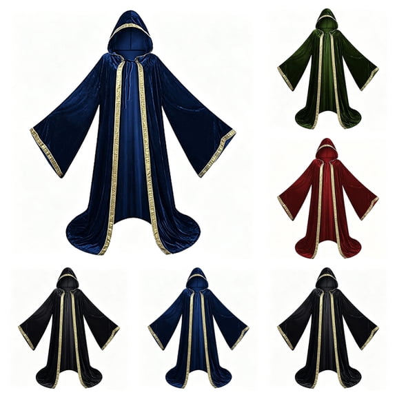 SAWOBUUN Velvet Wizard Robe with Hood and Sleeves Men Women, Halloween Vampire Witch Wizard Cloak Renaissance Medieval Cape