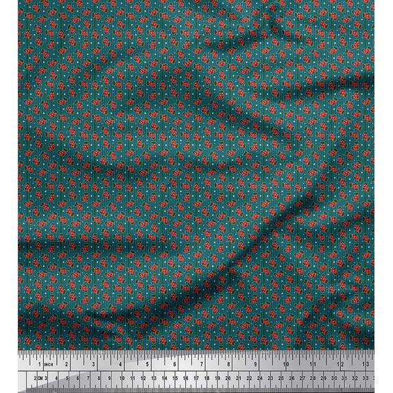 Soimoi Blue Rayon Crepe Fabric Dot & Socks Stripe Print Sewing Fabric Yard 46 Inch Wide