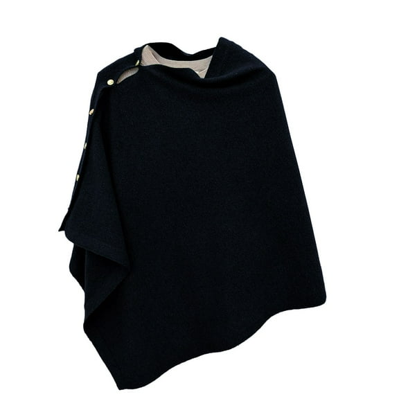 Breezora Women's Elegant Cape With Gold Buttons Loose Fit Shawl Collar Outerwear For Autumn Versatile Styling One Size Size Black