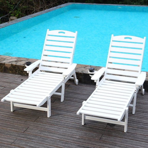 TopComfy Outdoor Chaise Lounge Chair 4-Position Adjustable HDPE Pool Lounger for Patio Poolside Deck Beach Backyard White