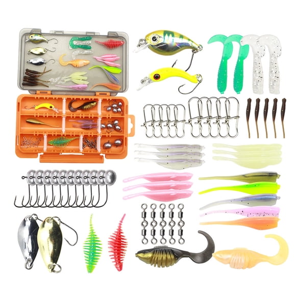 63pcs Fishing Lures Kit Soft and Hard Bait Hooks Swivels with Tackle Box Fishing Lures Set for Bass Pike Crankbait Tackle Accessories