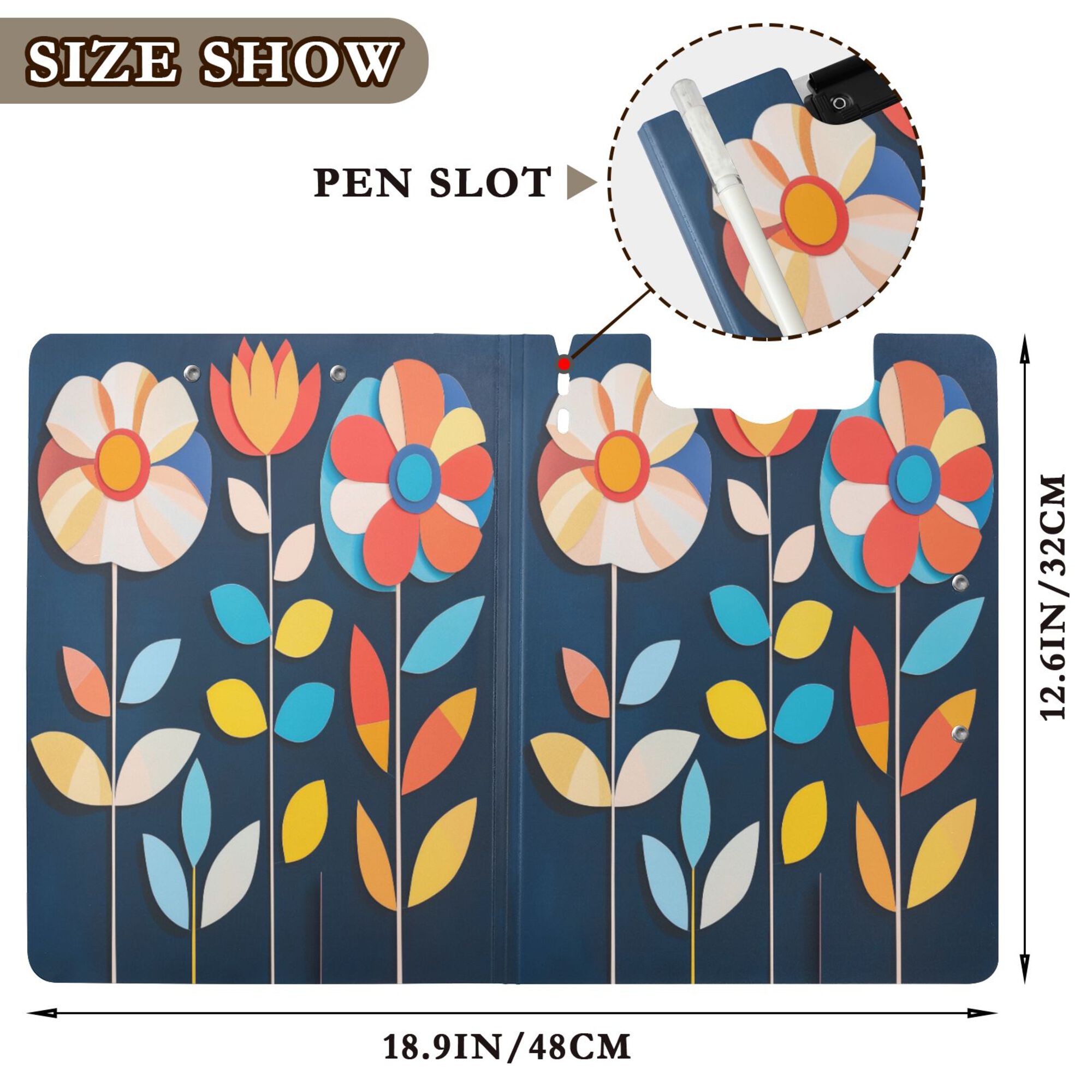 FORMRS A4 Clipboard Folder with Pen Holder Horizontal Foldable School Office Binder, Simple Floral