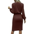 thumbnail image 3 of ShomPort Women's Fall Long Sleeve Sweater Dress Crew Neck Slim Ribbed Knit Slit Midi Dress, 3 of 4