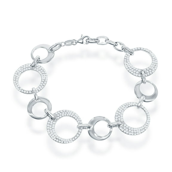 Sterling Silver High Polish Micro Pave Round Design 7'' Bracelet