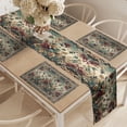 thumbnail image 2 of Ambesonne Oriental Floral Table Runner & Placemats, Art Ethnic Flowers, Placemat 4 pcs + Runner 16"x72", Reseda Green Ruby Tan, 2 of 4
