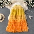 thumbnail image 2 of Tfken Women Skirts For Mardi Gras Gradient Elastic Summer Women Fashion Long Skirts For Carnival Party Elegant Outfit Yellow One Size, 2 of 4