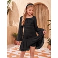 thumbnail image 7 of IBTOM CASTLE Teen Girls Dress Graduation Dress for Girls Long Bell Sleeve Mermaid Hem Prom Bodycon Dress With Shorts Bowknot Slim Fit Dresses Homecoming Birthday Outfit 9-10 Years Black, 7 of 7