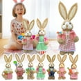 thumbnail image 3 of Artisanal 35Cm Straw Easter Rabbit decor, Pink Accented Outfit with Lace detailing, Suitable for Easter Lawn decorations, Spring decorations, Outdoor and Garden Displays and Porch, 3 of 6