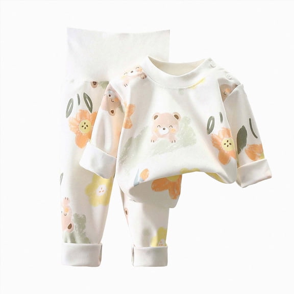 masbird Cotton 2 Piece Pajamas Boys Girls Long Sleeve Sets Toddler Pjs Kids Fall Winter Sleepwear Sets for 6-12 Months 12-24 Months 2 3 4 5 6 7 8 9 T Children(Yellow,0-3 M)