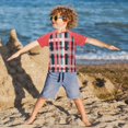 thumbnail image 3 of FORMRS Boys Rash Guard Short Sleeves Swim Shirt Quick Dry UPF 50+ Sun Protection, Sizes 3-12T, Red Teal Stripes, 3 of 6