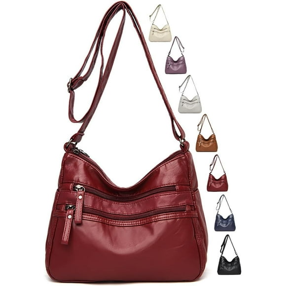 Crossbody Bags for Women - Soft Leather Multi-pocket Purses Shoulder Handbags with Adjustable Shoulder Strap
