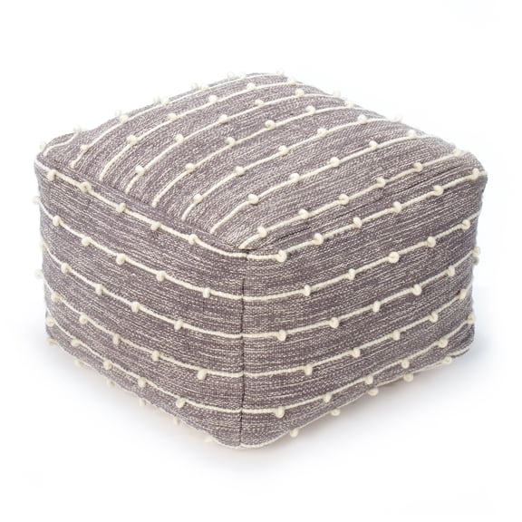 Georgette 22" x 22" x 16" Gray & Ivory Pouf