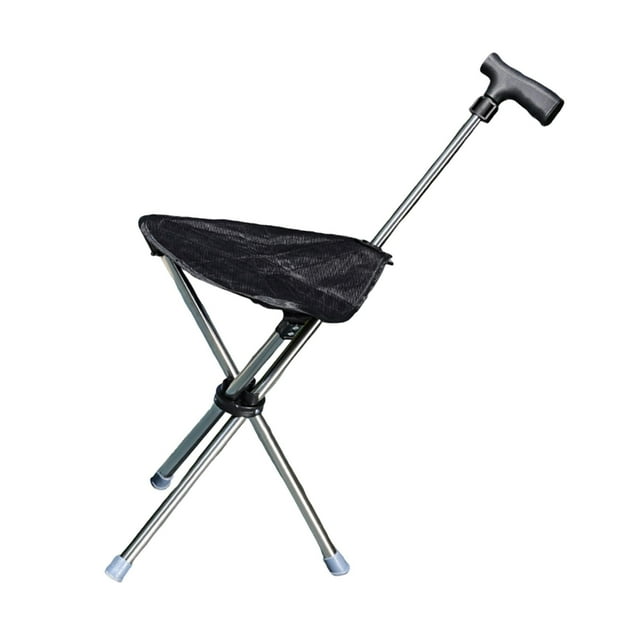 Bastón de trekking con asiento,Bastón de trekking antideslizante con asiento de bastón,Silla de caña plegable con asiento de caña plegable antideslizante,Bastones de trekking Negro