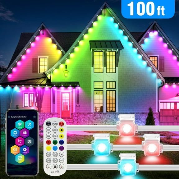 VOLIVO 100ft Permanent Outdoor Lights, Waterproof LED Smart String Lights for Roof Patio, for Christmas Party