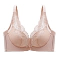 thumbnail image 2 of Women Plus Size Front Button Everyday Bra, Daily Bras, Wirefree Gather Bra, Soft Comfort Breathable Seamless for Large Bust Support | TruBelle,Khaki M, 2 of 3