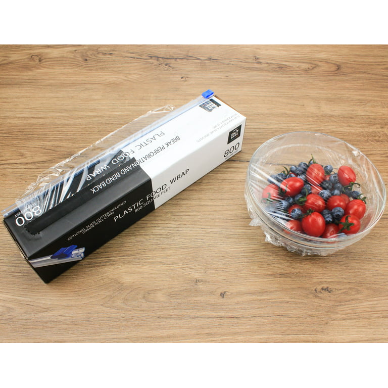 Clear Plastic Food Wrap, 1600 SQ. FT. BPA-Free, Optional Slider Cutter &  Edge Blade 