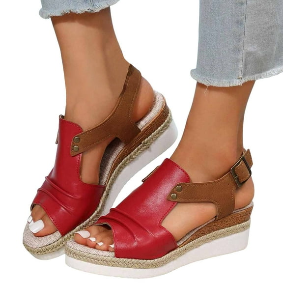 Mepaouo Women's Platform Sandals Wedge Open Toe Ankle Strap Dressy Shoes Walking Work Flats Size 7