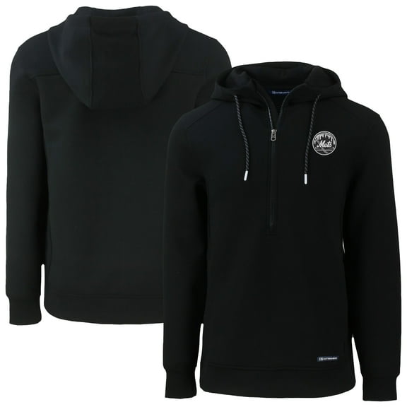 Men's Cutter & Buck Black New York Mets Roam Eco Recycled Tri-Blend Half-Zip Hoodie
