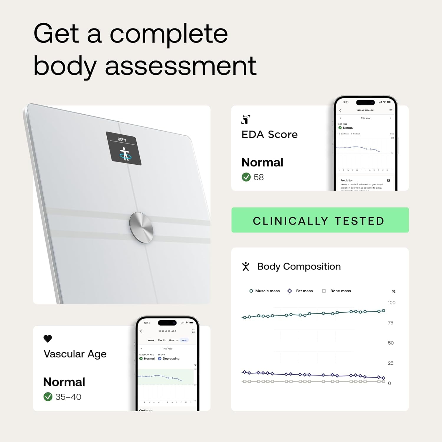 WITHINGS Body Comp - Scale for Body Weight and Complete Body Analysis, Wi-Fi & Bluetooth, Baby Digital Scale, Accurate Visceral Fat, Heart Health, Scales Compatible with Apple, FSA/HSA