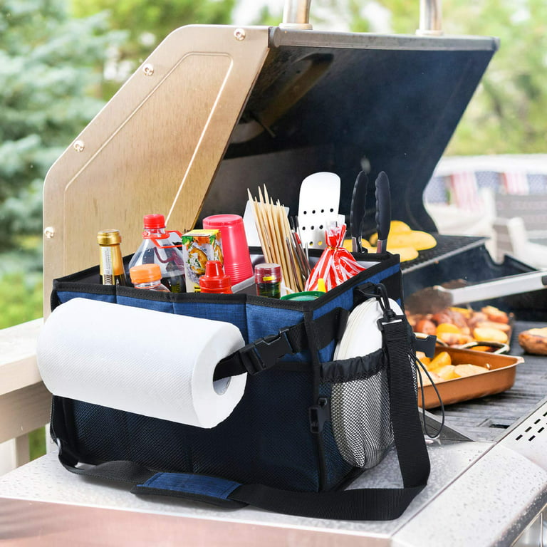 FANGSUN Large Grill and Picnic Caddy with Paper Towel Holder, BBQ Organizer  for Utensil, Plate, Condiment, Collapsible & Easy Carry Griddle Caddy, Must  Haves for Outdoor, Camper, Travel, Car, RV 