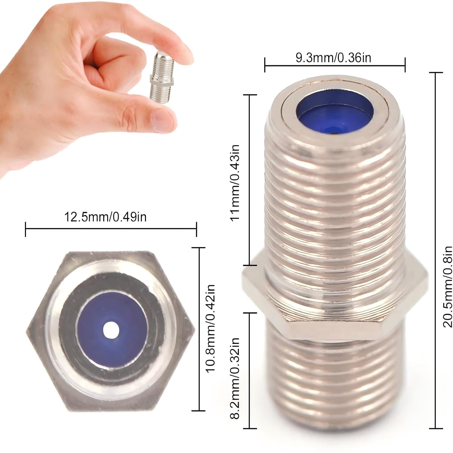 VCELINK Coaxial Cable Connector 5-pack, F-Type Coax RG6 Cable Extension Adapter Nickel Plated