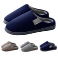 thumbnail image 3 of AUDeals Men's Plush House Slippers - Thick Sole Warm Closed Toe Indoor Home Shoes with Non Slip Daily Comfort (Dark Blue, 9), 3 of 5