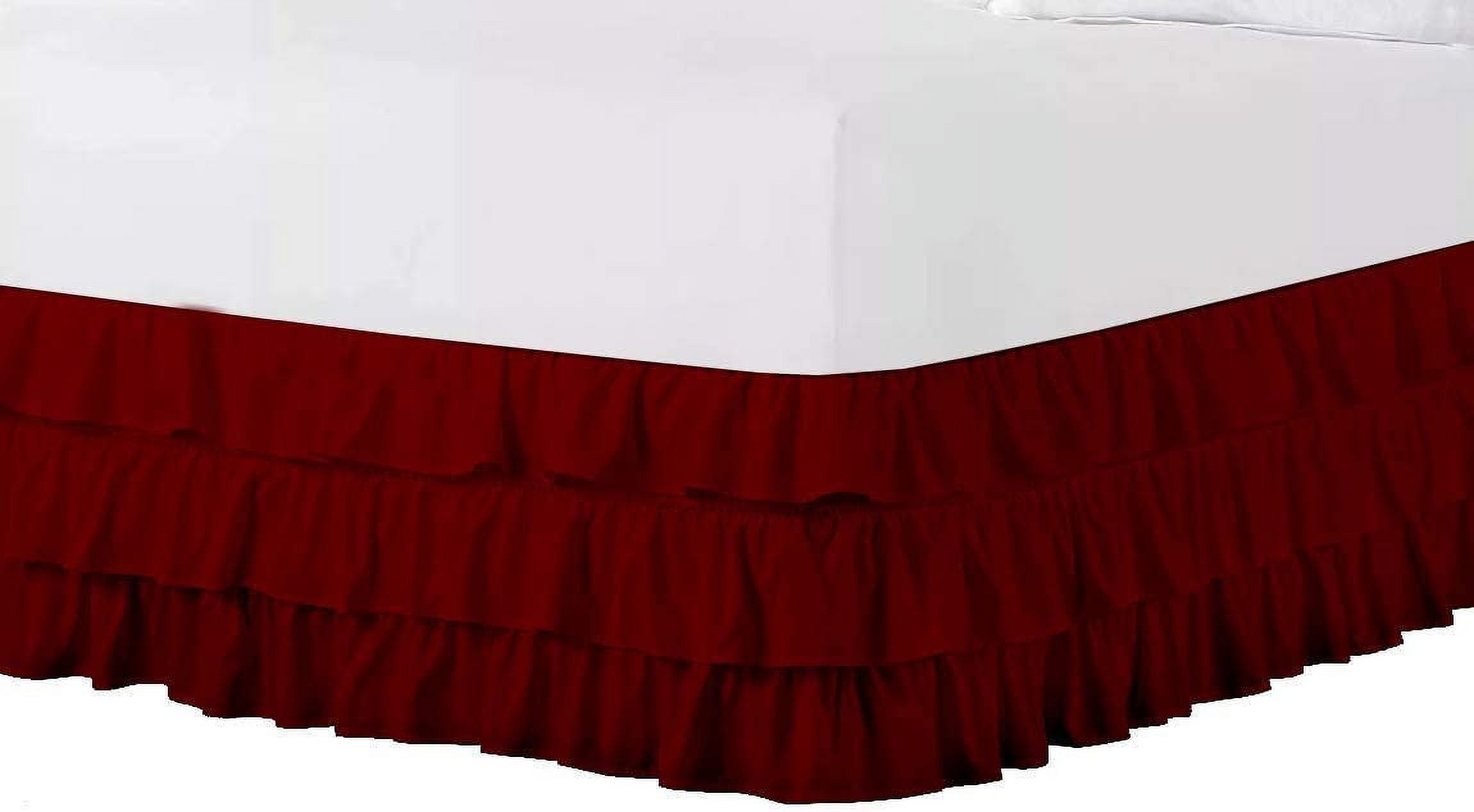 3 Layer Ruffled Bedskirt, Essy Care - 100% Microfiber Fabric, 3 Layer Ruffled Bed Skirt Twin XL Size College 3 Layer Ruffled Bed Skirt 15" Drop - Burgundy Solid.