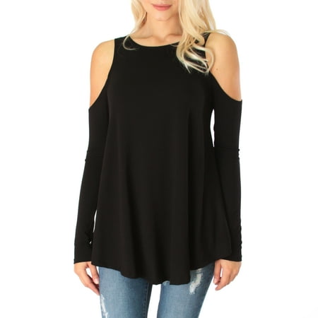 American Made Women's Open Shoulder Long Sleeve Shirt Top In Missy and Plus