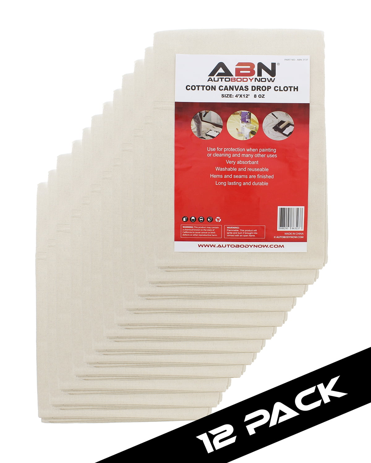 Clearance ABN Premium 4'x12' Foot Medium Canvas Drop Cloth Cotton Paint Shield 