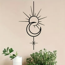 ​Modern Sun Moon Stars Metal Wall Art, Black & Gold Circular Design for Living Room, Bedroom, Office Decor, Housewarming Gift with Easy Mount​