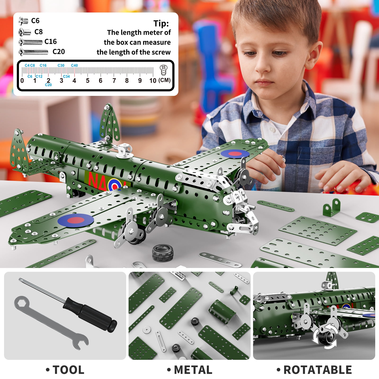 KukuFun Stem Building Projects Model Airplane Set, 389 Pcs Science Kit Educational Plane Toys for Kids Boys 8-12-16 Years Old
