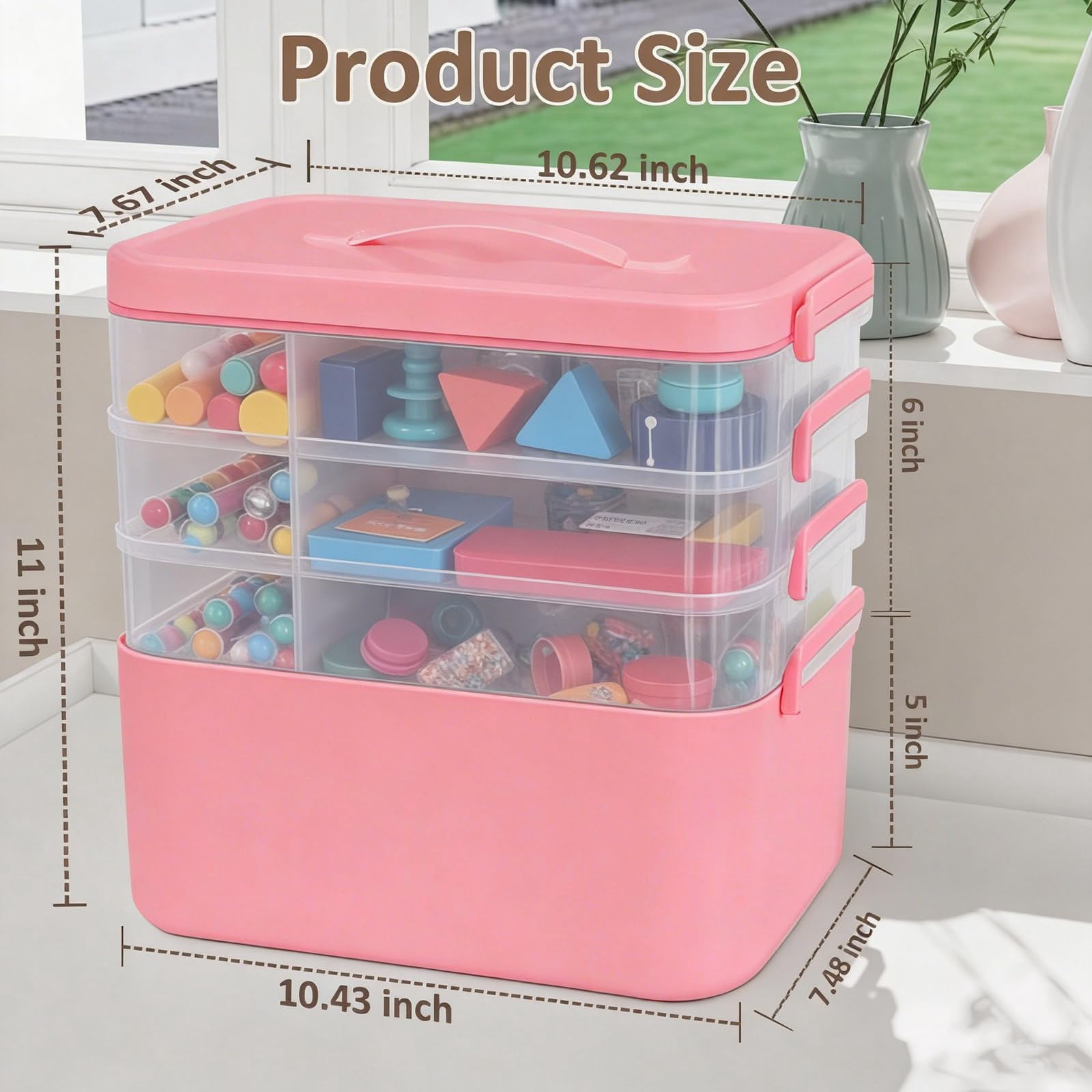 4-layer Plastic Craft Organizers And Storage Box With Removable Trays  Containers Lids Handle Art Supply Organizer For Organizing Bead Sewing Tool(pink)