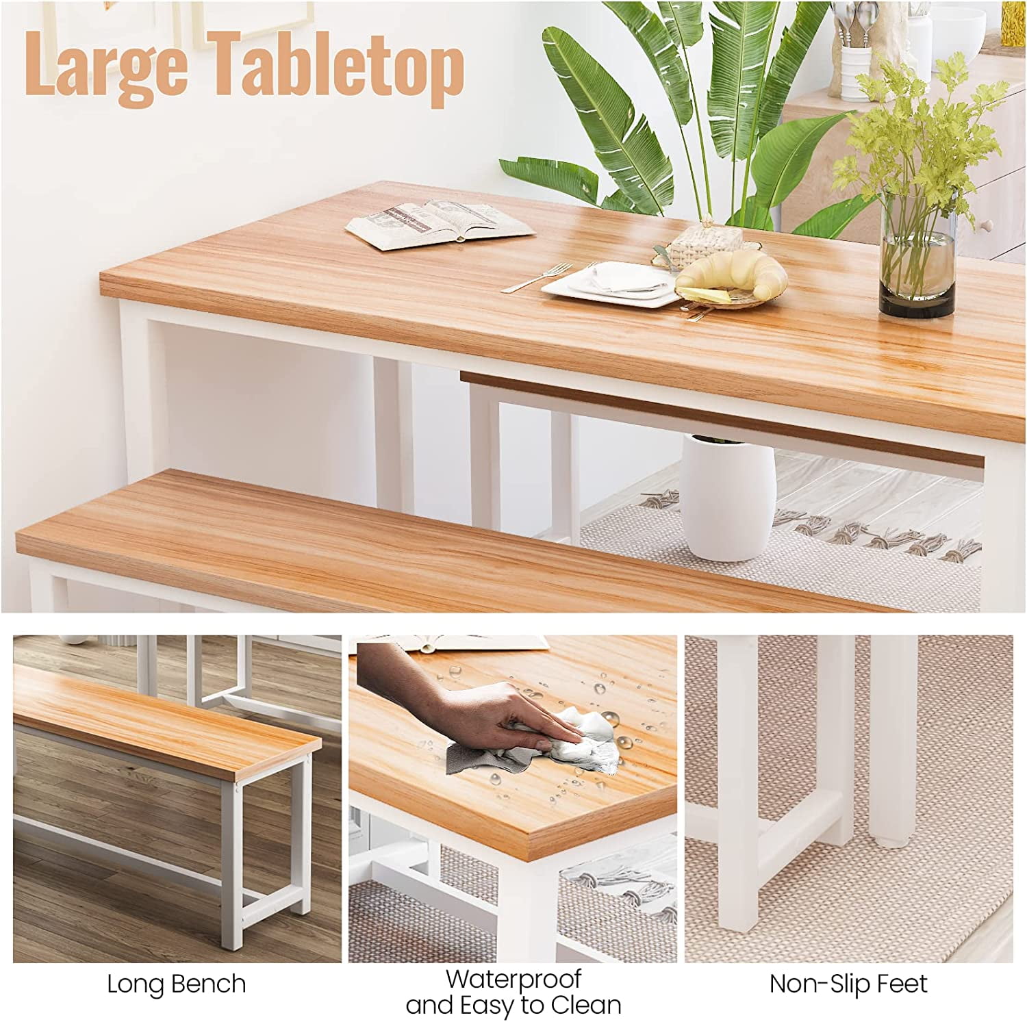 LinkRomat 43 Inch Dining Table Set for 4, Kitchen Table and Chairs Set, Small Dinette Table Set for Apartment or Dining Room