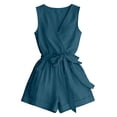 thumbnail image 7 of Npasoilc Imitation Linen Short Jumpsuits with Waistband for Women Crew Neck Sleeveless Solid Summer Romper, 7 of 7