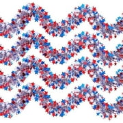 65 Feet 4th of July Garland Memorial Day USA Patriotic Red White Blue Independence Day Tinsel Metallic Tree Car Golf Cart Parade Float Decor Trailer Bike Outdoor Summer Glitter Star Garlands
