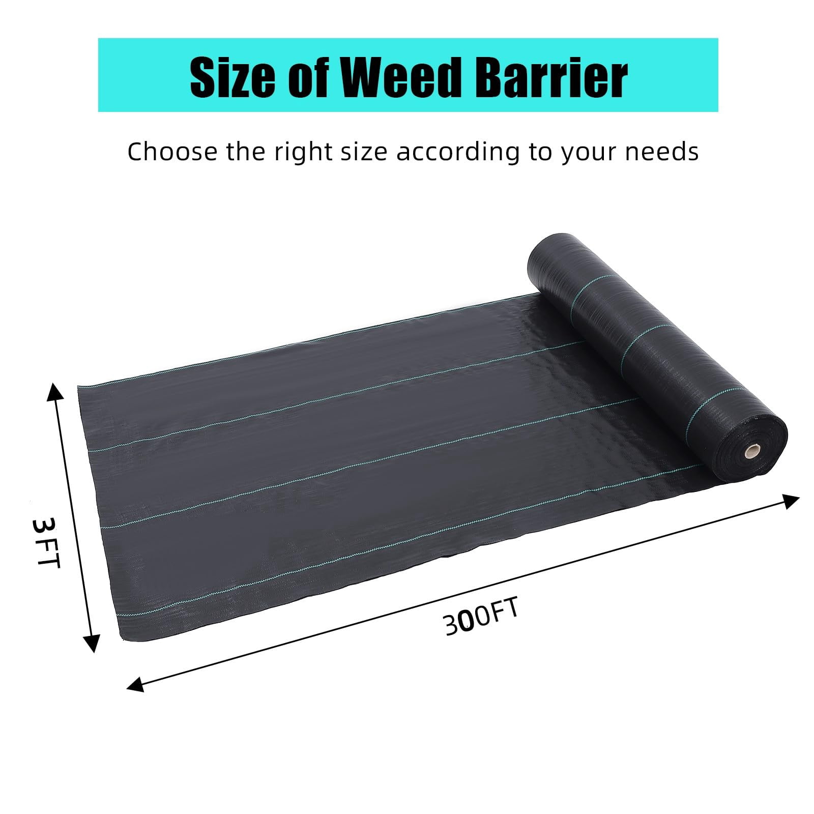 AOILE 3ft x 300ft Broadfashion Weed Barrier Landscape Fabric - 3.24oz Heavy Duty Weed Control Mat with High Permeability - Perfect for Flower Beds, Driveways, and Landscaping