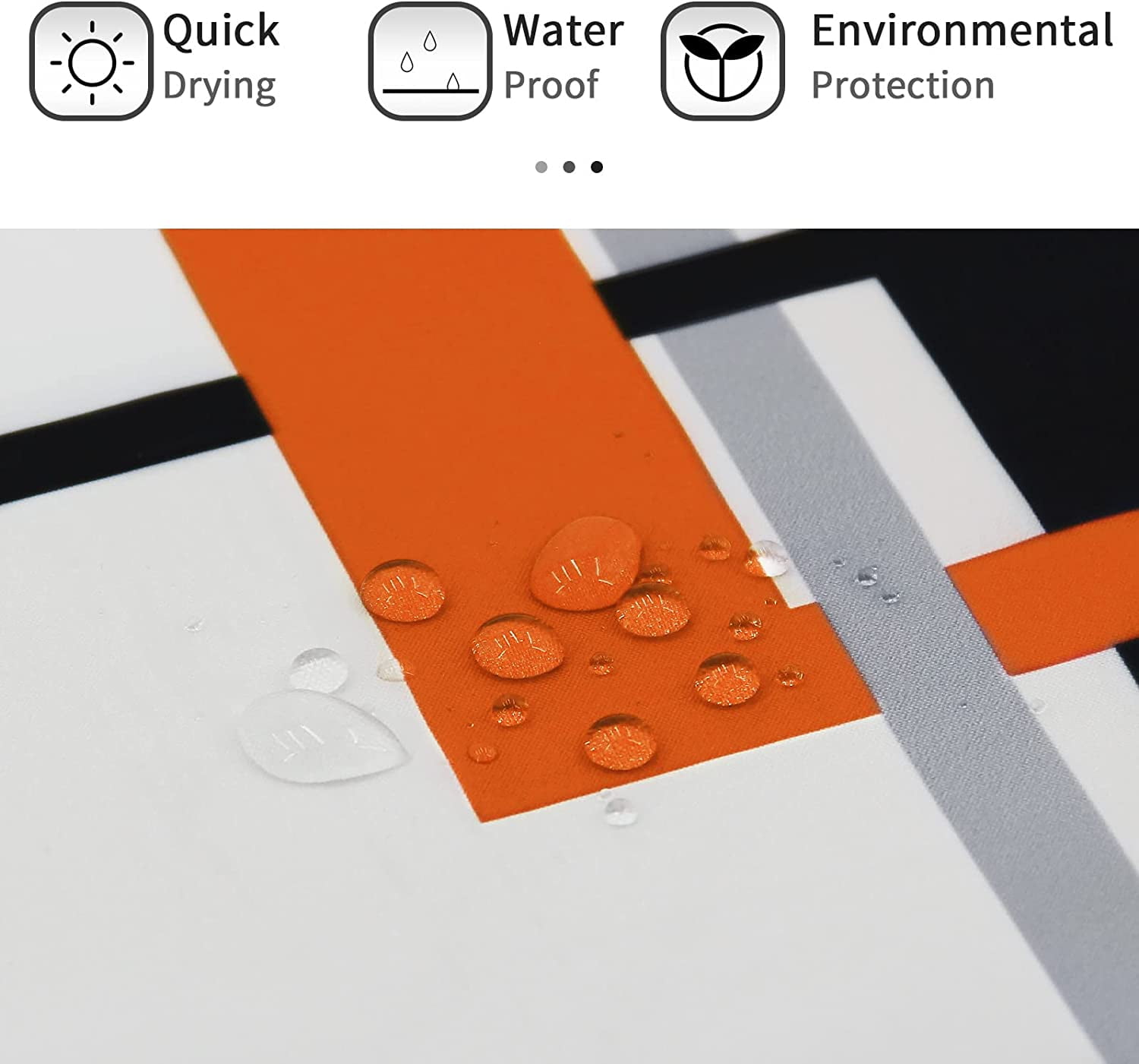 Burnt Orange Shower Curtain, Mid Century Modern Geometric Shower Curtain Set, Abstract Orange Black Grey Square White Backdrop Waterproof Fabric Shower Curtain for Bathroom Decor, 72 x 72