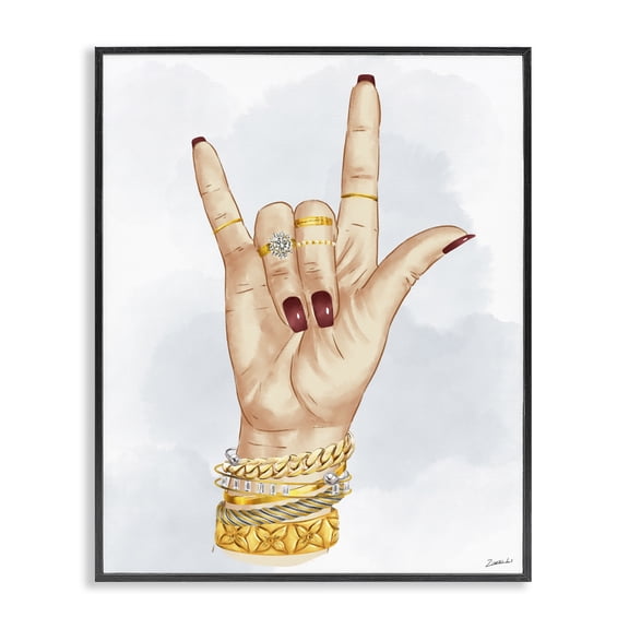 Stupell Industries Modern I Love You Hand Sign Black Framed Giclee Art, 11 x 14, by Ziwei Li