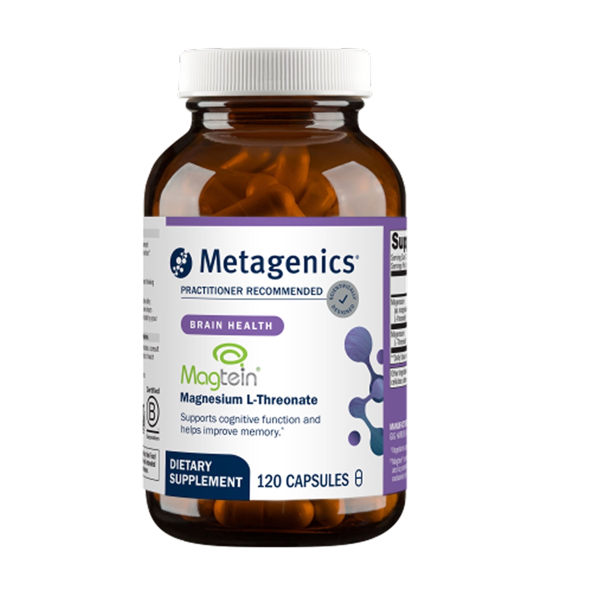 Metagenics Magnesium L-Threonate - 147 mg Magnesium as L-Threonate - Magtein Magnesium - for Brain Health* - Mineral Supplement - Non-GMO & Gluten-Free - 120 Capsules