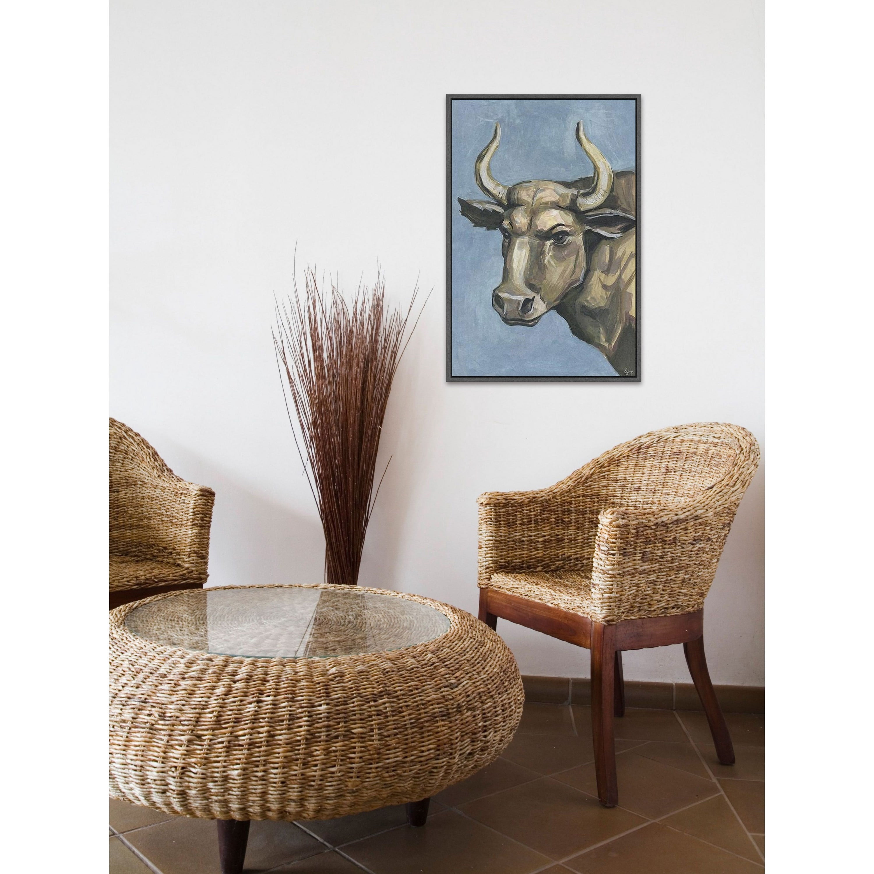 Bull Attitude Floater Framed Painting Print on Canvas