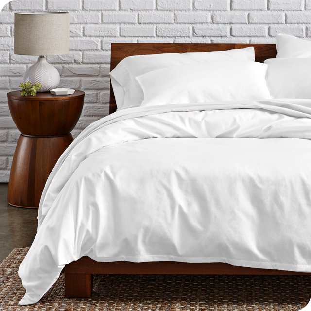 Bare Home Organic Cotton Duvet Cover Set, 300 Thread Count, Percale Weave, King/Cal King, White