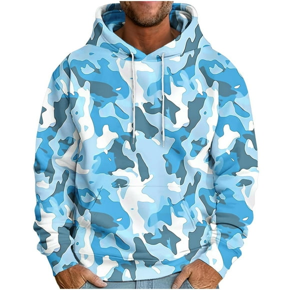 Lovzfmll Men's Drop Shoulder Camo Print Oversized Hoodie, Long Sleeve Pullover Top for Streetwear Multicolor, XL