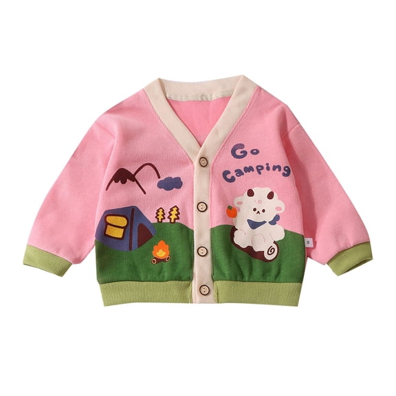 YunPes Baby Girls Cute Knit Cardigan Long Sleeve V Neck Rabbit Graphic Printed Sweaters Fall Winter Outerwear Birthday Jacket Coat
