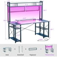 thumbnail image 2 of iSunirm Gaming Desk with Hutch, 55.2'' Computer Desk with LED Lights and Outlets, Reversible Gaming Desk with Shelves & Pegboard, for Home, Office, Navy Blue & White, 2 of 6
