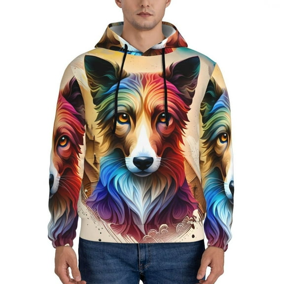 Xecao Colorful Art Dog Pattern Men's Adult Pullover Hoodie,Hooded Sweatshirt-Small