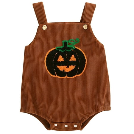 

Jierger Toddler Rompers Girls Baby Neutral Pumpkin Embroidered Corduroy Romper Bodysuit Brown 0-3 Months Infant Fall Winter Outfits Headband