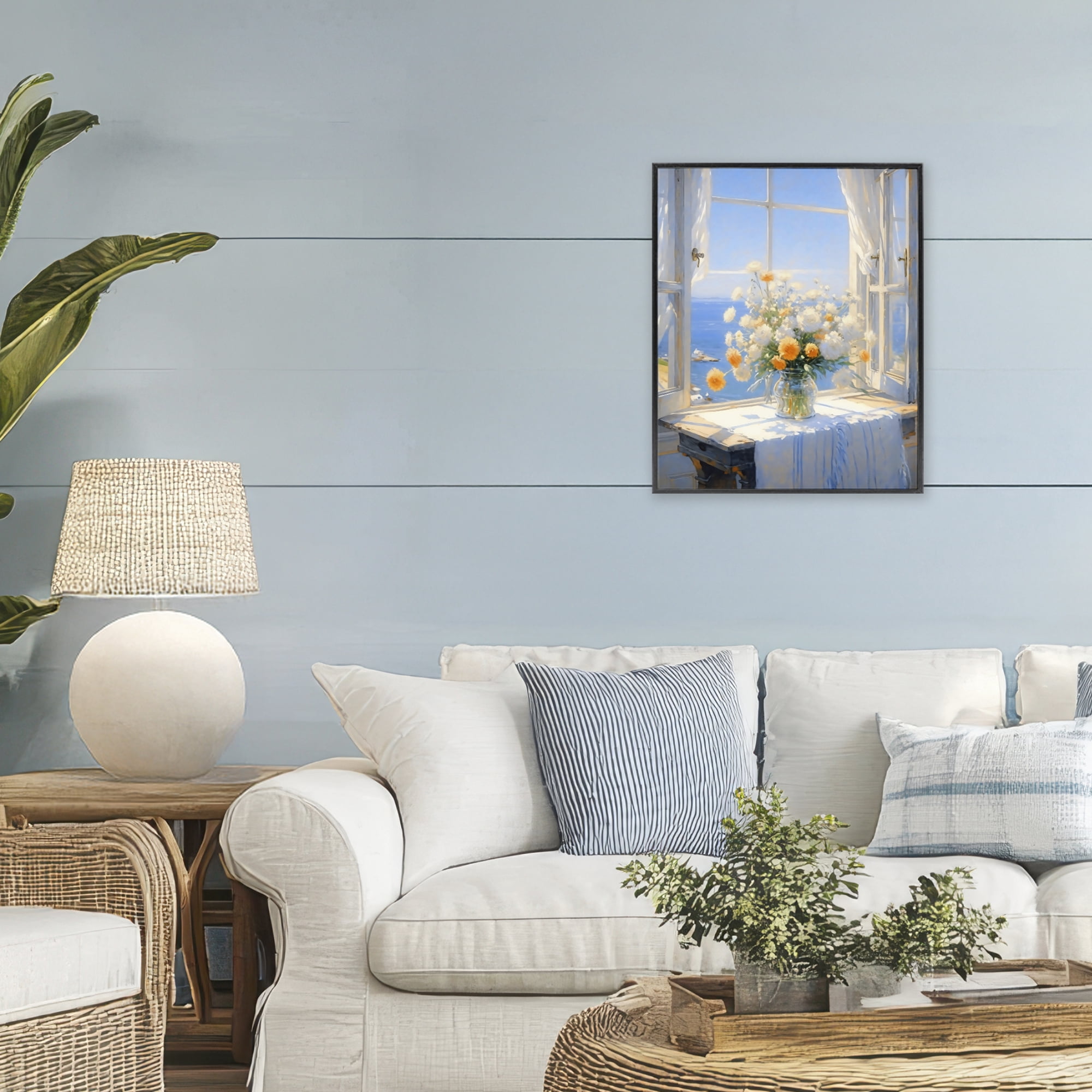 Stupell Industries Floral Window View of Sea Black Framed Giclee Art, design by Creative Studio