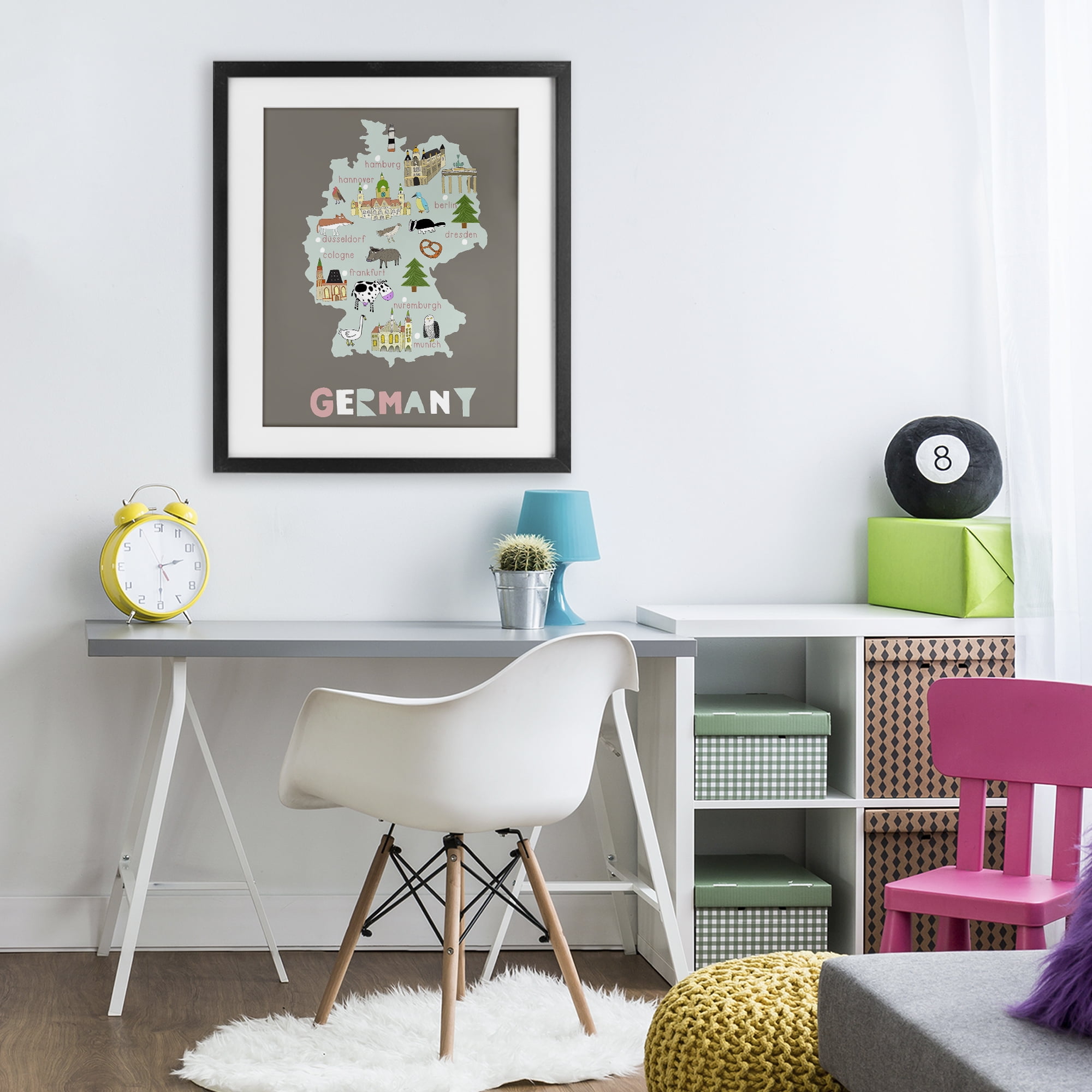 Kid's Map of Germany Black Framed Print Under Glass, design by Carla Daly