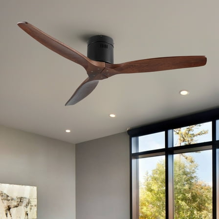 Noaman 52 Inch Farmhouse Ceiling Fan without Light, Matte Black with Walnut Wood Blades, 6-Speed Reversible DC Motor for Indoor Use