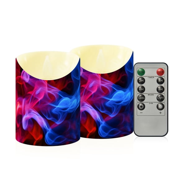 Blue and Red Flame Mixture Flickering Flameless Candles with Remote Timer Battery Operated LED Tealight Set of 2 S